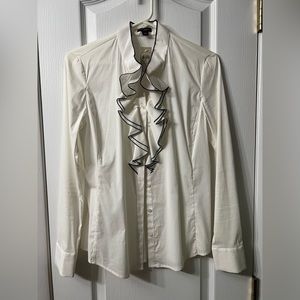 Ann Taylor white button down long sleeve with black trim, size 2